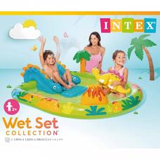 INTEX すべり台付きプール リトルダイノプレイセンター 191×152×58cm 恐竜 子供 家庭用プール 大型 ビニールプール ファミリープール 滑り台付き スライダー 大型 丸型 円形 浅い シャワー